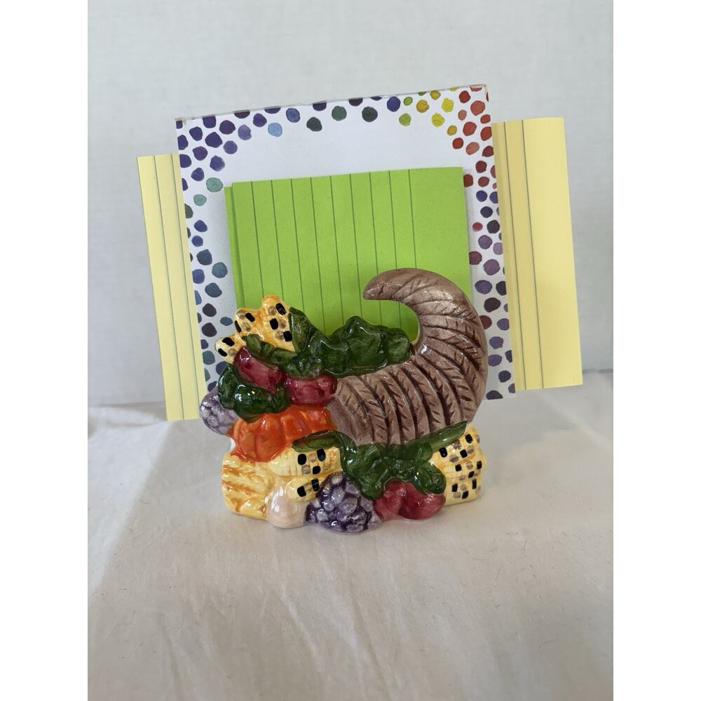 Thanksgiving Theme/ Fall Ceramic Cornucopia Napkin Holder Fruits and Vegetables - Picture 14 of 14